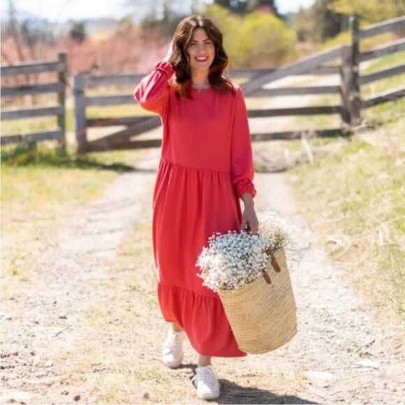 Joe Fresh Dresses & Skirts - Joe Fresh x Jillian Harris Peggy Puff Sleeve Knit Dusty Red Maxi Dress